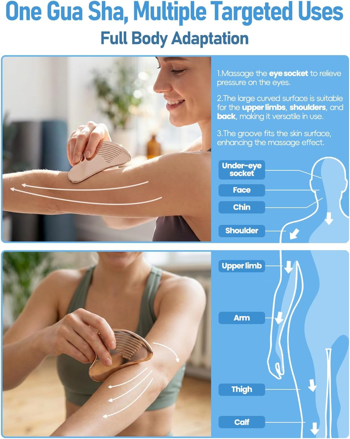 Non-Slip Grip Stainless Steel Gua Sha Tool for Face, 2026 Updated Ribbed Facial Guasha Massage Tool Cooling Metal Face Massager Scraper for Jawline Sculpting Cheeks & Chin, Present for Women Mother