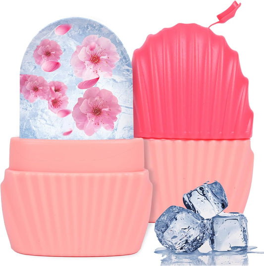 Ice Cube Roller for Face,Eyes and Neck,Reusable Silicone Ice Mold Mermaid Shell Shape for Shrink Pores anti Wrinkle and Skin Beauty Care,Reduce Migraine Pain,Gua Sha Face Massage Tools (Pink)
