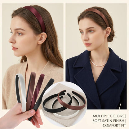 Satin Headbands for Women Thin Satin Headbands Non Slip Fashion Headband, 4PCS