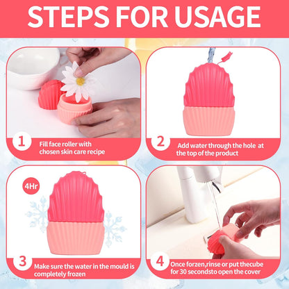 Ice Cube Roller for Face,Eyes and Neck,Reusable Silicone Ice Mold Mermaid Shell Shape for Shrink Pores anti Wrinkle and Skin Beauty Care,Reduce Migraine Pain,Gua Sha Face Massage Tools (Pink)