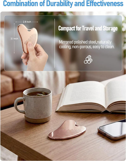 Non-Slip Grip Stainless Steel Gua Sha Tool for Face, 2026 Updated Ribbed Facial Guasha Massage Tool Cooling Metal Face Massager Scraper for Jawline Sculpting Cheeks & Chin, Present for Women Mother